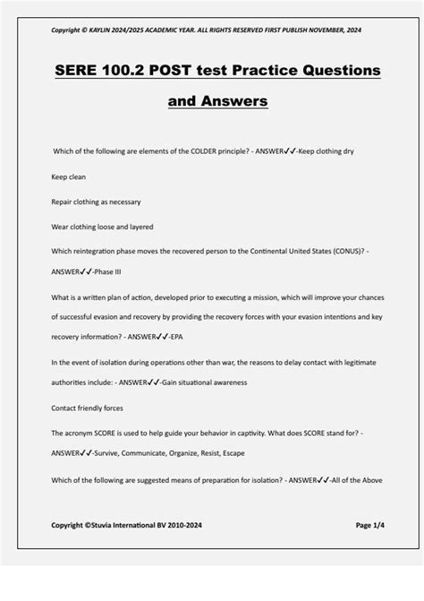 SERE 100.2 POST test Practice Questions and Answers - Practice Tests ...