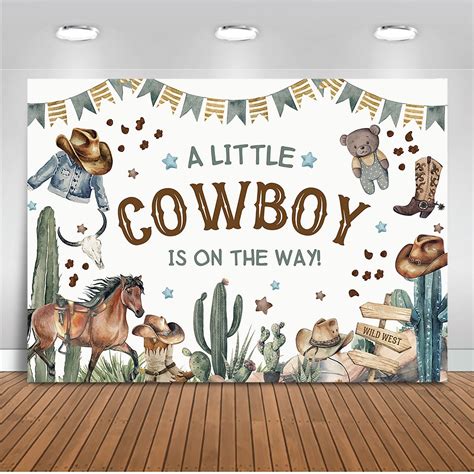 Amazon.com : Rsuuinu Cowboy Baby Shower Backdrop for Boy Blue Little ...