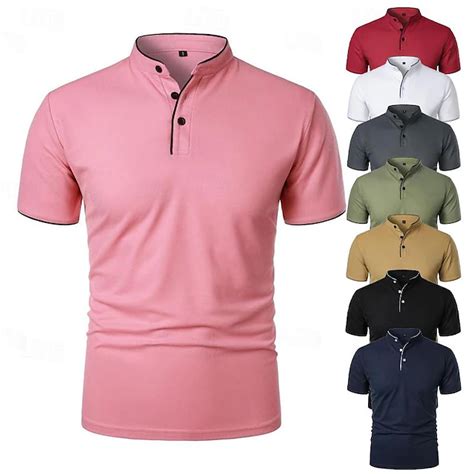 Men's Golf Shirt Golf Polos Shirts Work Casual Stand Collar Short ...
