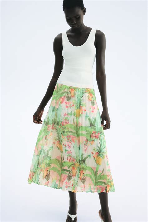 Pleated midi skirt - Light pink/Patterned - Ladies | H&M IN