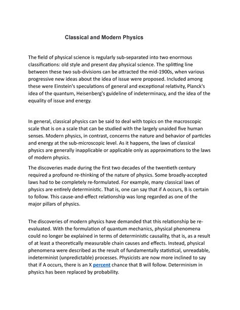 Classical and Modern Physics - The splitting line between these two sub ...