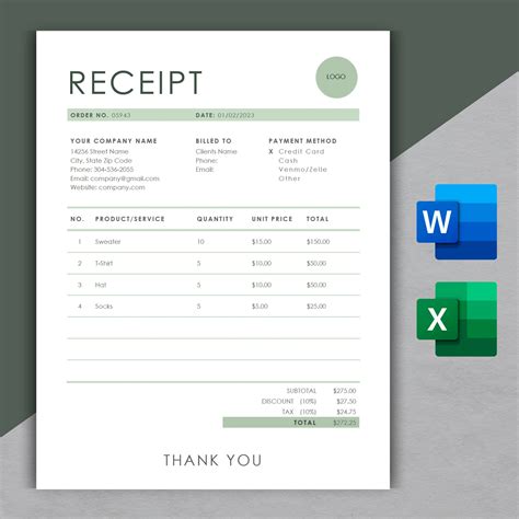 Receipt Template | Modern and Professional Receipt | Microsoft WORD and ...
