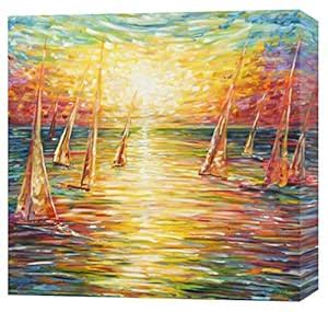 1 painting of a beautiful sunset with boats Canvas oil painting print ...