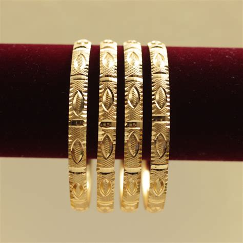 Real Gold Tone Set of 4 Bangles - SS033 - Daily Wear/Office Wear/Funct