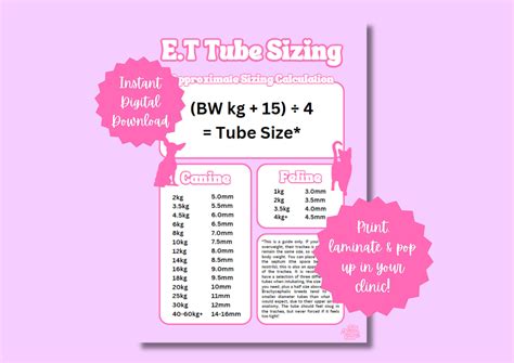 Veterinary Endotracheal Tube Size Guide digital Download 1 Page - Etsy