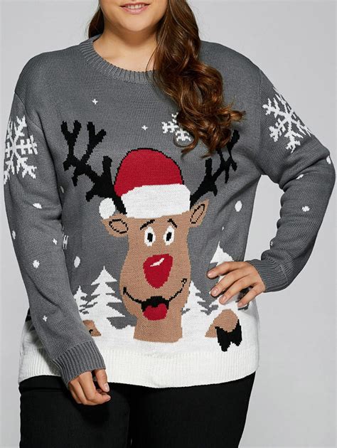 Plus Size Snowflake Elk Christmas Sweater | Christmas sweaters, Plus ...