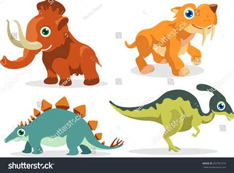 Prehistoric Cartoon Animalscute Set Extinct Species: vector de stock ...