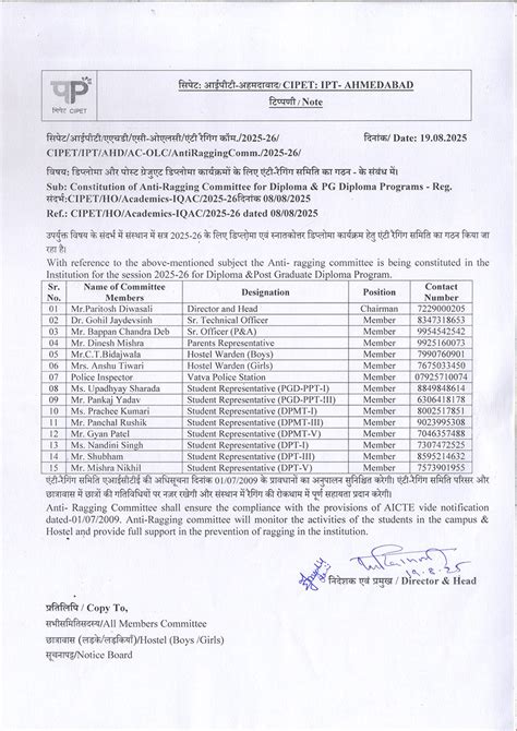 Committees | CIPET : IPT - Ahmedabad | CIPET : Institute of ...