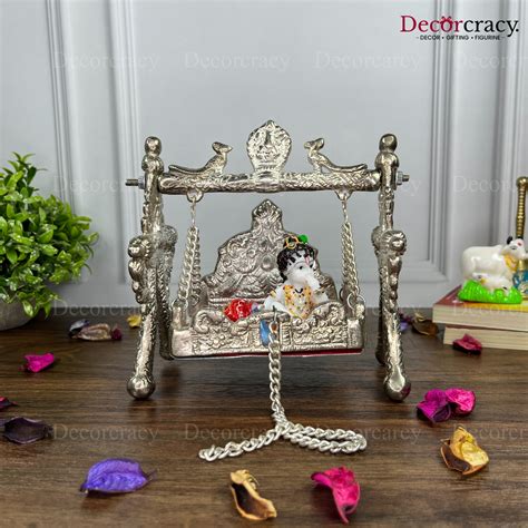 Laddu Gopal Peacock Jhula Metal silver – Decorcracy