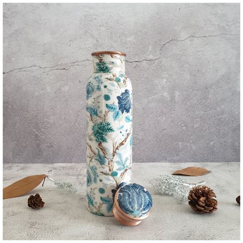 Buy Copper Bottle 950 ml - Tree of Life (Blue) Online at Rs. 2,000.00 ...