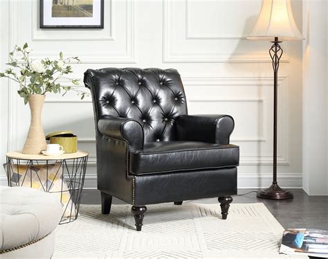 Classic Tufted Scroll Arm Chesterfield Faux Leather Accent Chair ...