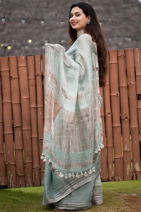 Tissue Silk Saree with Silver Border | I Love Sarees - I Love Sarees
