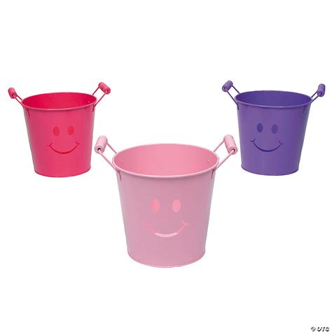 5 1/4" x 6 1/4" Medium Purple & Pink Smile Face Pails - 6 Pc ...
