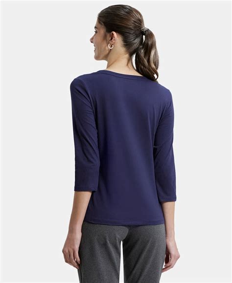 Buy Super Combed Cotton Rich Relaxed Fit Solid Round Neck Three Quarter ...