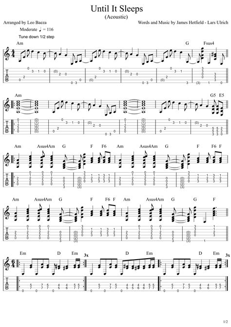 Until It Sleeps (arr. Leo Baeza) by Metallica Sheet Music for Guitar ...