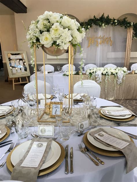 Tall Geometric Flower Stand Centrepiece for Glam Wedding Tablescape