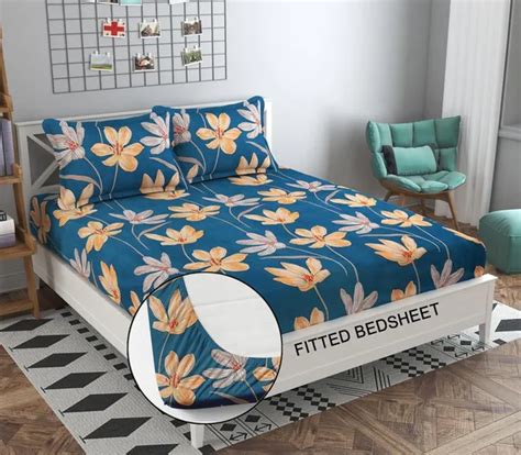 Wellnest 220TC Elastic Fitted 100% Cotton Feel Printed Double Bed ...