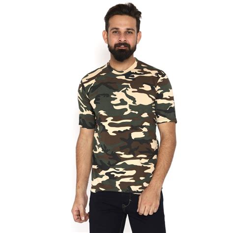 Militia Military Camouflage Men Round Neck Multicolor T Shirt