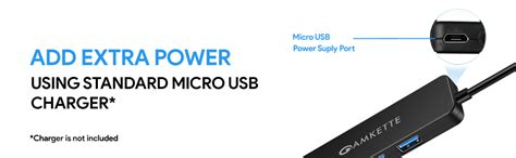 Amkette 4 Port Superspeed USB Hub 3.0 for PC/Laptops, Portable Data Hub ...