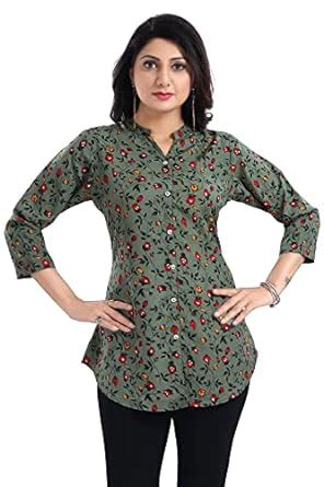 Buy Saree Swarg Poly Crepe Printed Short Kurti Tunic Top for Women SC ...
