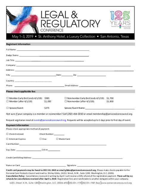 Fillable Online Team Registration Form - Personal Care Products Council ...