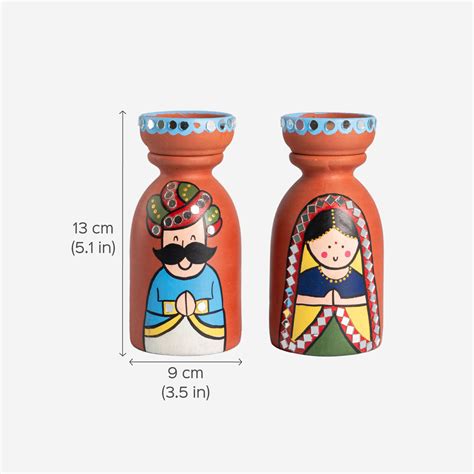 Buy Handpainted Raja-Rani Terracotta Tealight Holders Online On Zwende