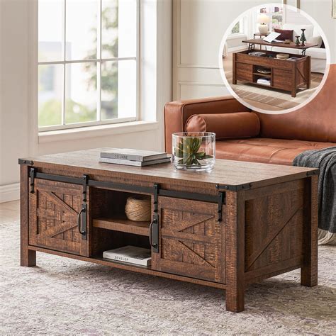 Amazon.com: OKD 48" Farmhouse Lift Top Coffee Table with Sliding Barn ...