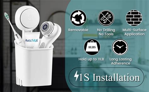 ASEEM Plastic Suction Cup Toothbrush Holder Wall Mounted, Power Lock ...