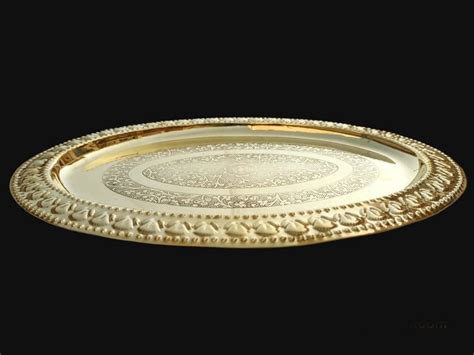 Stotram Brass Nakshi Flower Design Embossed Oval Serving Tray, Engraved ...