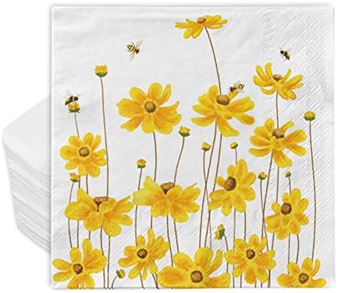 AnyDesign 80 Pack Calliopsis Paper Napkins Summer Flower Bee Dinner ...