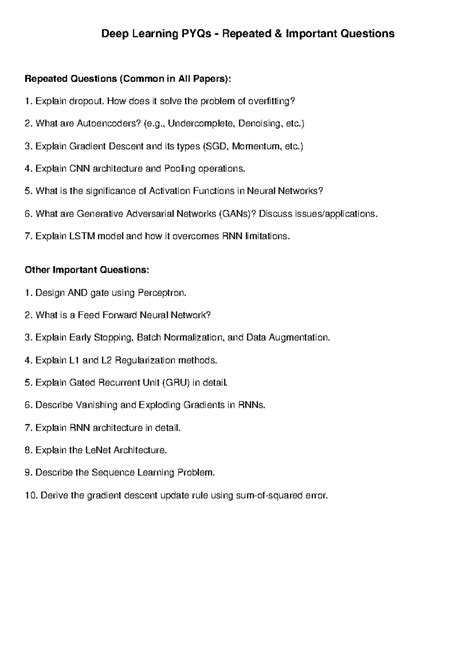 Deep Learning PYQs: Key Concepts and Important Questions - Studocu