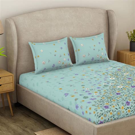 Buy SPACES Essentials Cotton 138TC Floral Print 3Pcs Queen Bedsheet Set ...