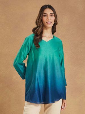 Buy Fabindia Blue Cotton Silk Tie and Dye Tunic (XS) Online
