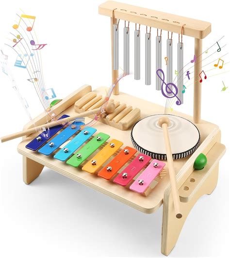 Amazon.com: Kids Drum Set,Baby Musical Instrument for Toddler,Wooden ...