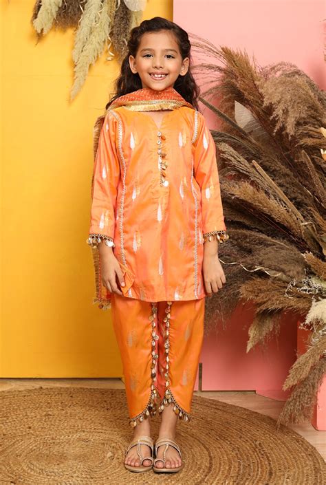 Shell Peach Short Kurta & Dhoti 3 Piece Set – PNK - Isha Arora