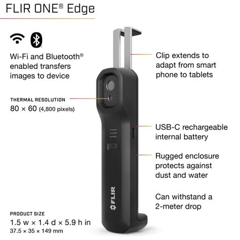 11001-0101 FLIR | FLIR ONE EDGE Thermal Imaging Camera, -20 → 120 °C ...