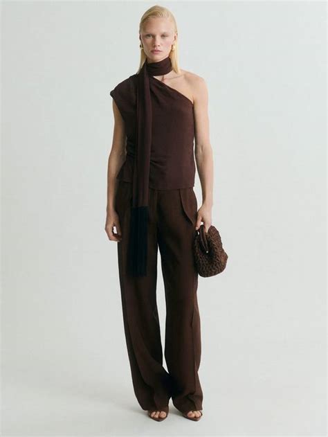 Mango Grace Pleat Detail Trousers, Dark Brown