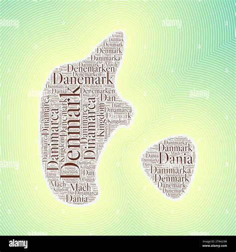 Denmark shape formed by country name in multiple languages. Denmark ...
