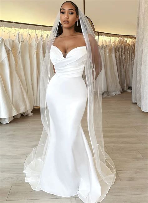 Simple Sweetheart Mermaid Wedding Dresses With Satin - Missacc ...