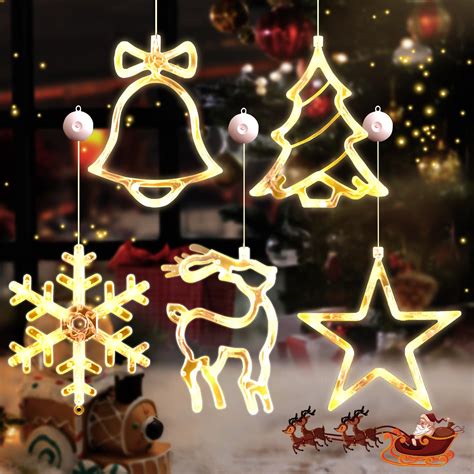 5 Pcs Christmas Window Lights with Suction Cup, Light Up Christmas ...