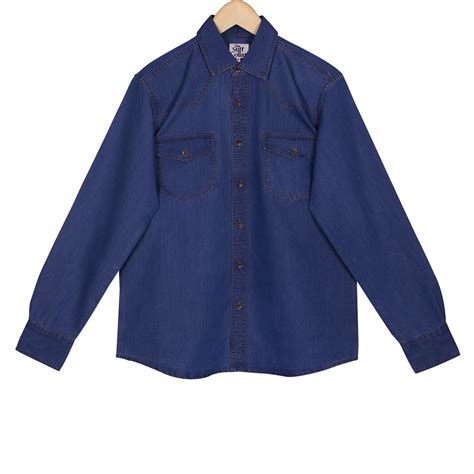 Stiffcollar Classic Light Blue Indigo Washed Denim Shirt for Men ...