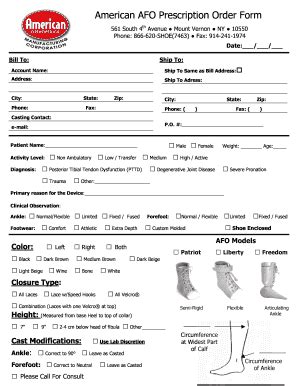 American AFO Prescription Order Form 0 - American Orthopedic - Fill and ...