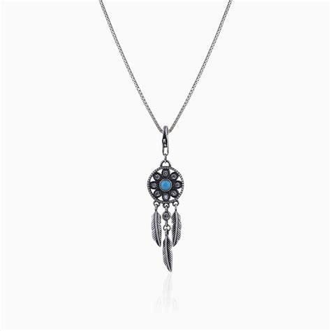 Oxidised Silver Dream Catcher Pendant With Box Chain – GIVA