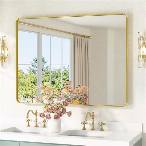 Amazon.com: TETOTE Gold Bathroom Mirror 40 x 30 Inch Brushed Gold Metal ...