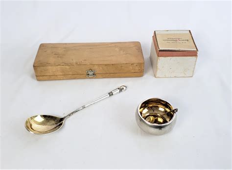 Antique Russian Tsarist .888 Silver Serving Spoon and Open Salt Cellar ...