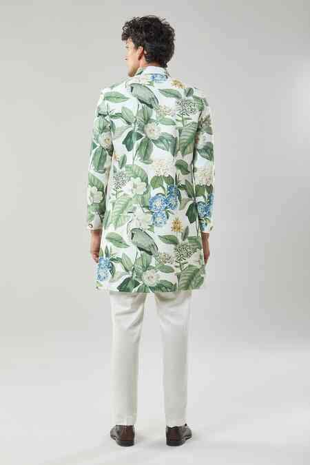 Buy Cream Floral Print Semi Indo Sherwani Set For Men by Arihant Rai ...