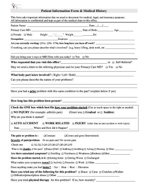 CT Orthopaedics New England Patient Information Form & Medical History ...