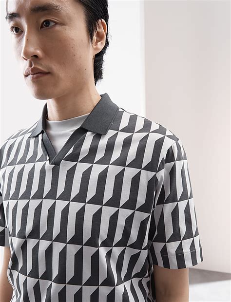 Buy Pure Supima® Cotton Geometric Print Polo Shirt at Marks & Spencer
