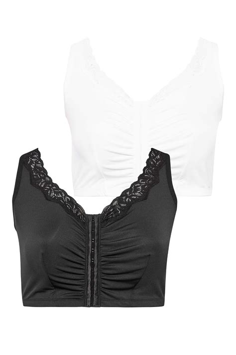 YOURS Plus Size 2 PACK Black & White Non Padded Lace Trim Bras | Yours ...