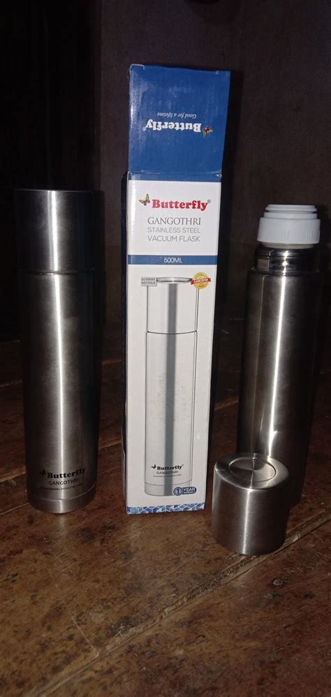 Butterfly Gangothri Stainless Steel Flask, 500ml (Silver/Black ...